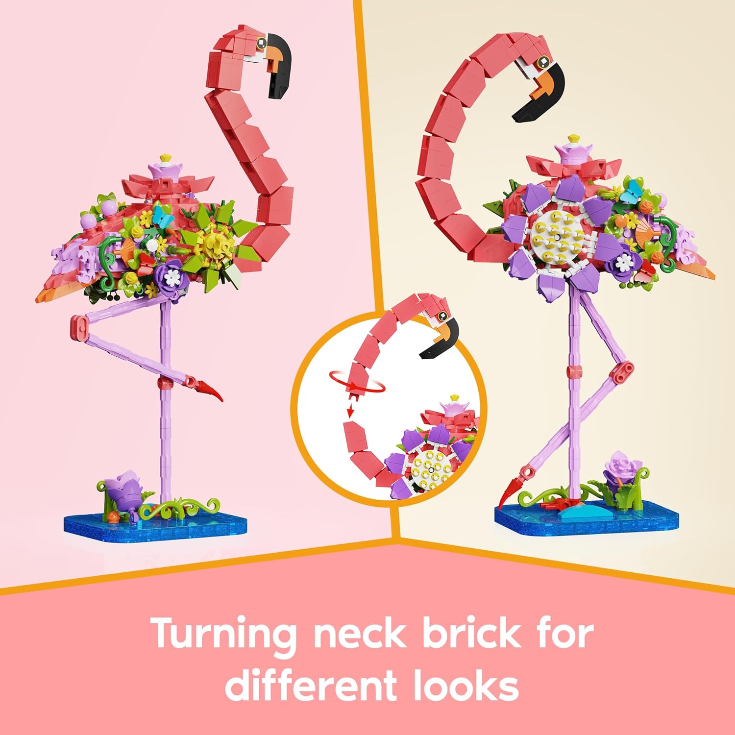 Pink Flamingo Flower Bouquet Building Set, Compatible with Lego Animal Botanical Collection – Creative Flamingo & Flower with Posable Neck and Legs, for Adult, Kids, & Flower Lovers