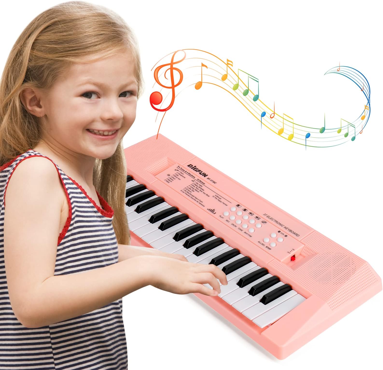 Kids Piano Keyboard, 37 Keys Piano for Kids Music Piano with Microphone Portable Multi-Function Electronic Keyboards Educational Musical Gift Toys for 3 4 5 6 Year Old Girls Boys (Pink)