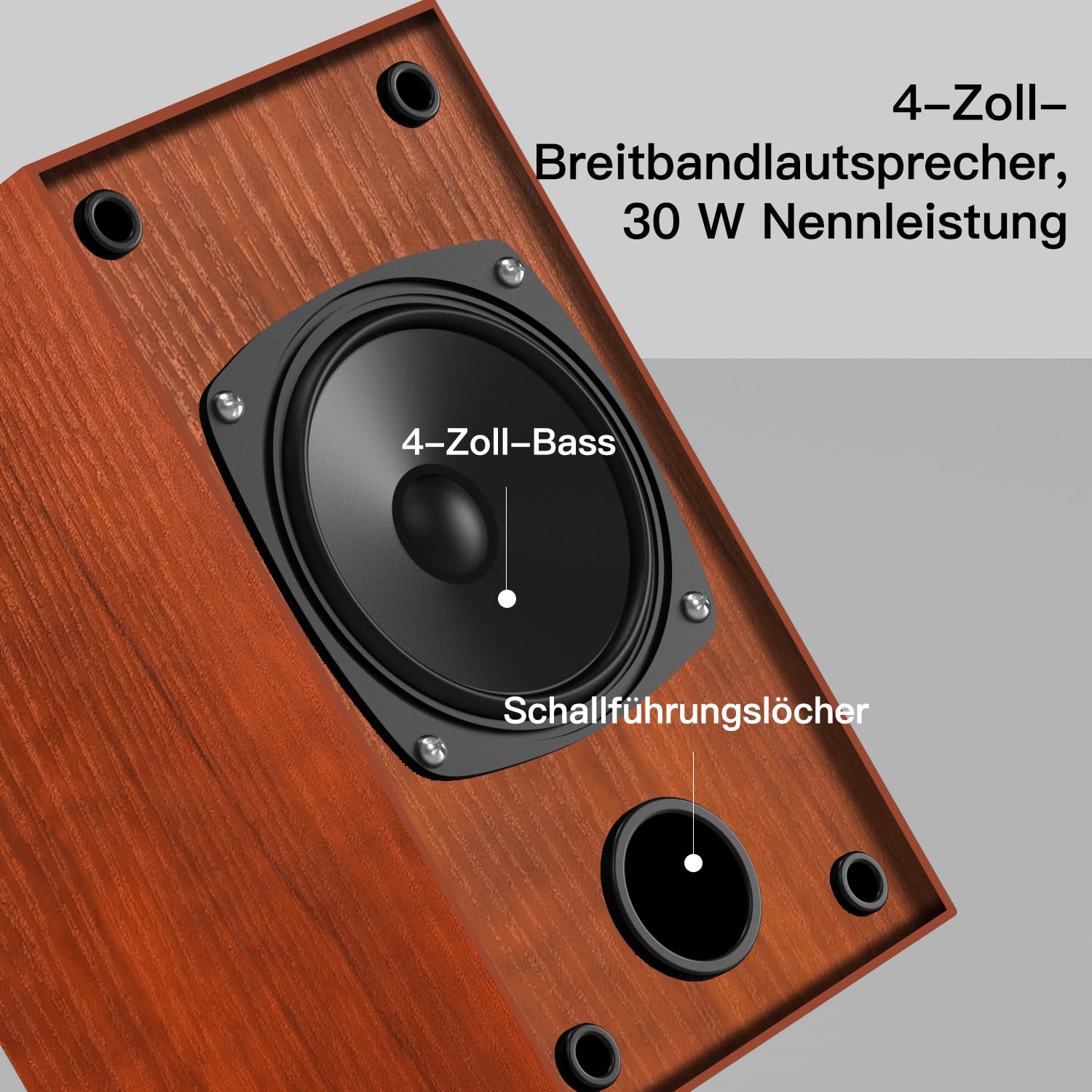 Elimavi Altoparlante attivo per scaffale, altoparlante per computer con woofer da 4", 3,5 mm a RCA Aux, per giradischi, struttura in legno, può essere montato a parete, Woodgrain