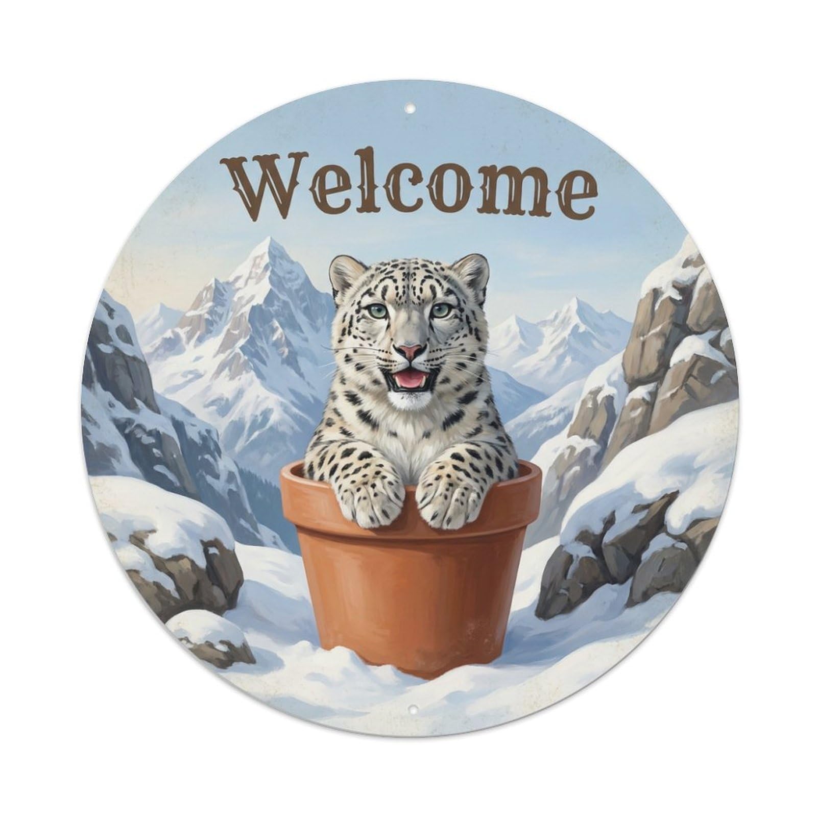 Metal Tin Sign Welcome Snow Leopard Peak