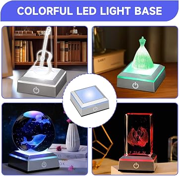 2PCS Square LED Light Base, Multicolor LED Light Crystal Display Stand Base | Square Led Display Pedestals with 6 Lighting Modes for 3D Crystals Glass Art Statues, Unique Gifts for Father‘s Day(Concave)