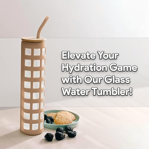 Miniatura 7 de purifyou Vaso de vidrio de 20 onzas con pajilla, tapa de bambú y funda protectora de silicona, vaso de vidrio de doble pared para batidos, té Boba y