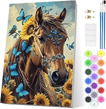 EOBROMD Horse Paint Numbers Adult with Frame, Butterfly, Arts and Crafts, Adults, Animals DIY Painting Kits, Acrylic Pigment Drawing Painting for Home 20 x 30 cm