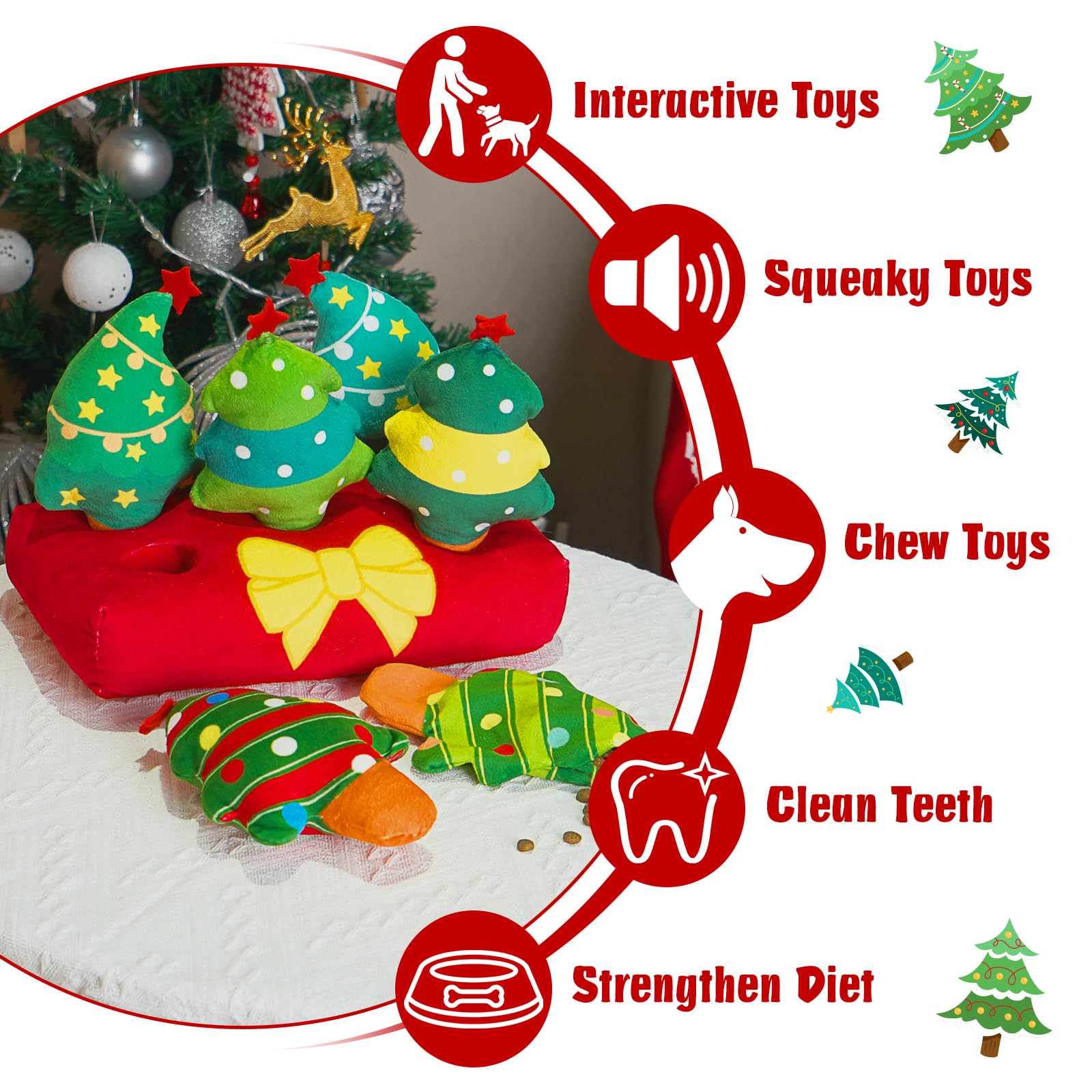 Juguetes de Navidad para perros, juguetes interactivos para esconder y buscar, rompecabezas chirriantes de felpa para el aburrimiento y la estimulación, juguetes de enriquecimiento para perros