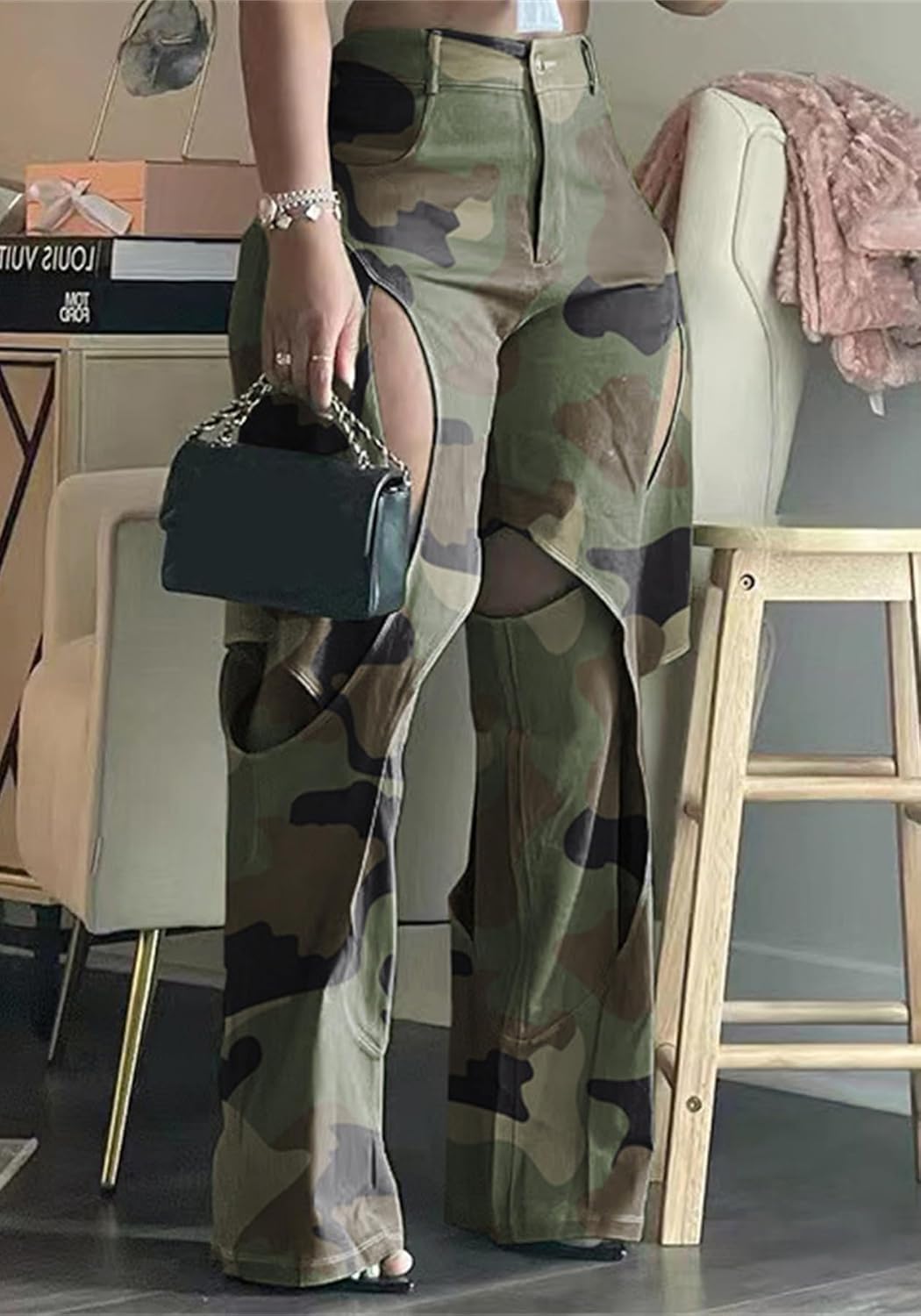 YOOTIKO Womens Camo Cargo Pants High Waisted Army Fatigue Straight Leg Camouflage Trouser Streetwear - Image 3