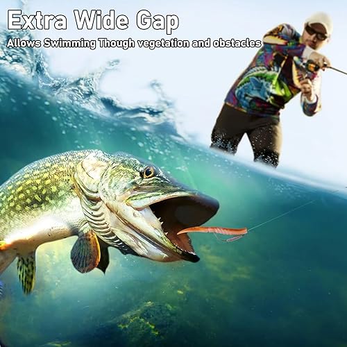 Miniatura 7 de Dr.Fish Paquete de 15 anzuelos con peso para pesca de lubina, ganchos de gusano con peso para señuelos de plástico suave, ganchos extra anchos para