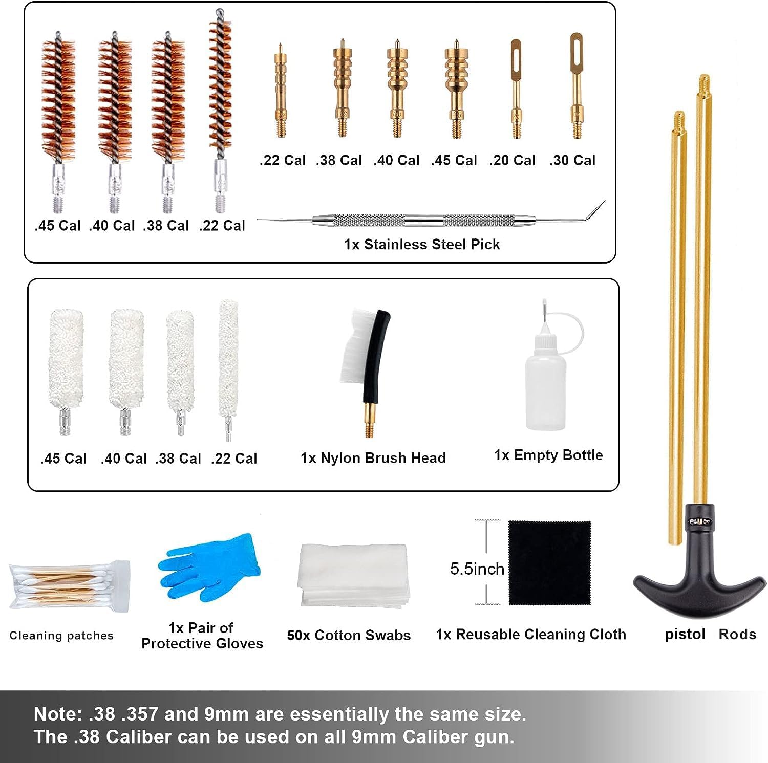 Gun Cleaning Kit Universal Handgun Cleaning Kit 25 in 1 Pistol Cleaning Kit for .22 .357/.38/9mm .40 .45 Caliber Gun Brush Tools Gun Accessories