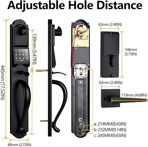 Miniatura 5 de Juego de manijas de puerta delantera con teclado, cerradura de puerta exterior con contraseña de alta resistencia con cerrojo, cerradura electrónica
