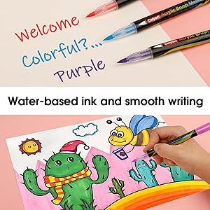 Brush Tip Acrylic Paint Pens-24 Colors Acrylic Paint Markers Calligraphy Art Markers for Lettering,Card Making,Rock painting,Stone, Ceramic, Glass, Wood, Canvas, Metal, DIY Art Crafting