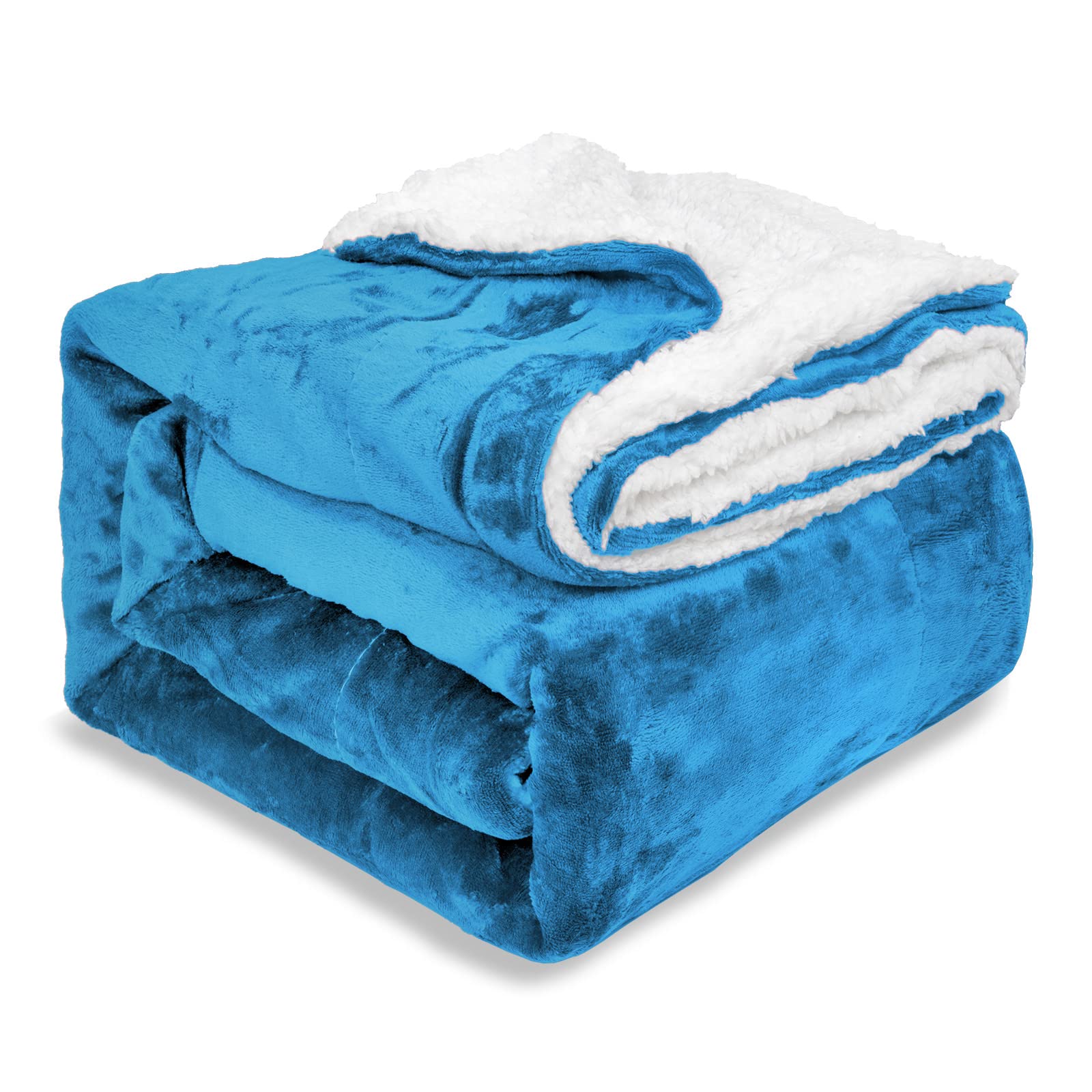 Ehc Turquoise Sherpa Flannel Fleece Throw Blanket - Fluffy Soft Thick Microfiber Solid Warm Blankets For Bed And Couch, Double, 150 Cm X 200 Cm