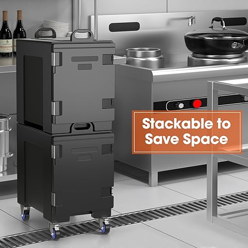 Miniatura 7 de Goplus Caja caliente para catering, 5 sartenes de tamaño completo aisladas para alimentos con capacidad de 81 cuartos de galón, ruedas, asa,