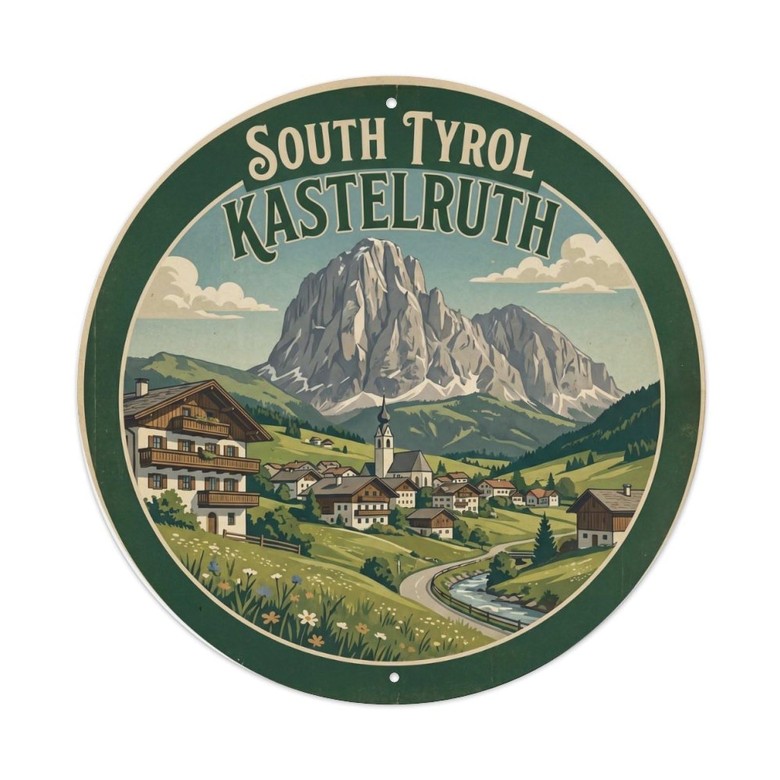 Retro South Tyrol Italy Kastelruth Landmark Travel Metal Tin Sign
