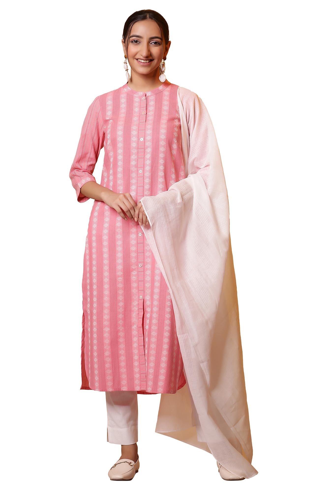 aurelia Women's White Striped Pure Cotton Dupatta (Size: Free Size)-ACR80076-704722-picture-10