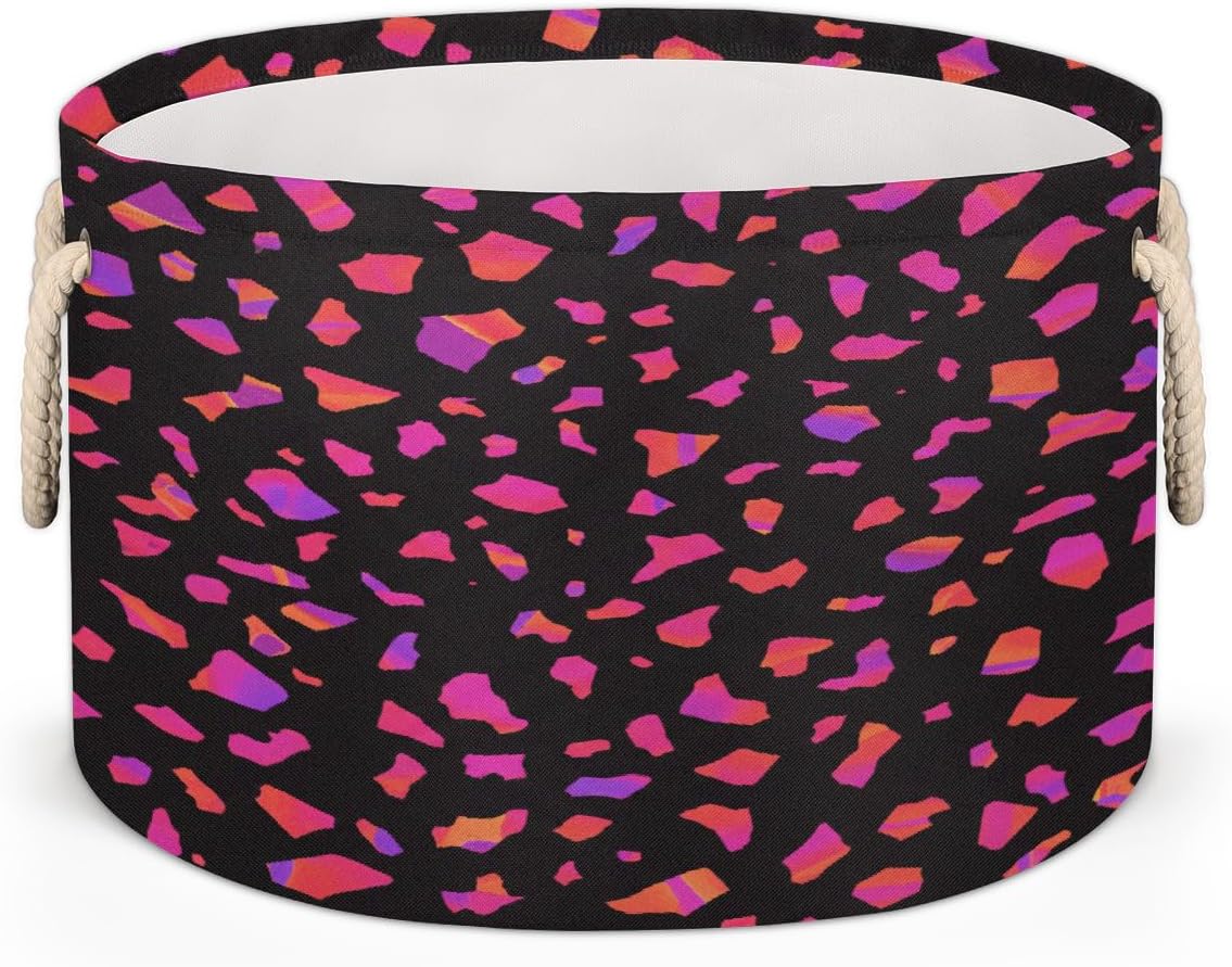 Large Storage Baskets - Terrazzo Abstract Nursery Round Collapsible Organizer Bin Box, Laundry Hamper for Kids Toys, Blanket, Bedroom Living Room Home Decor, Gift Basket, 19.4"x13.3"