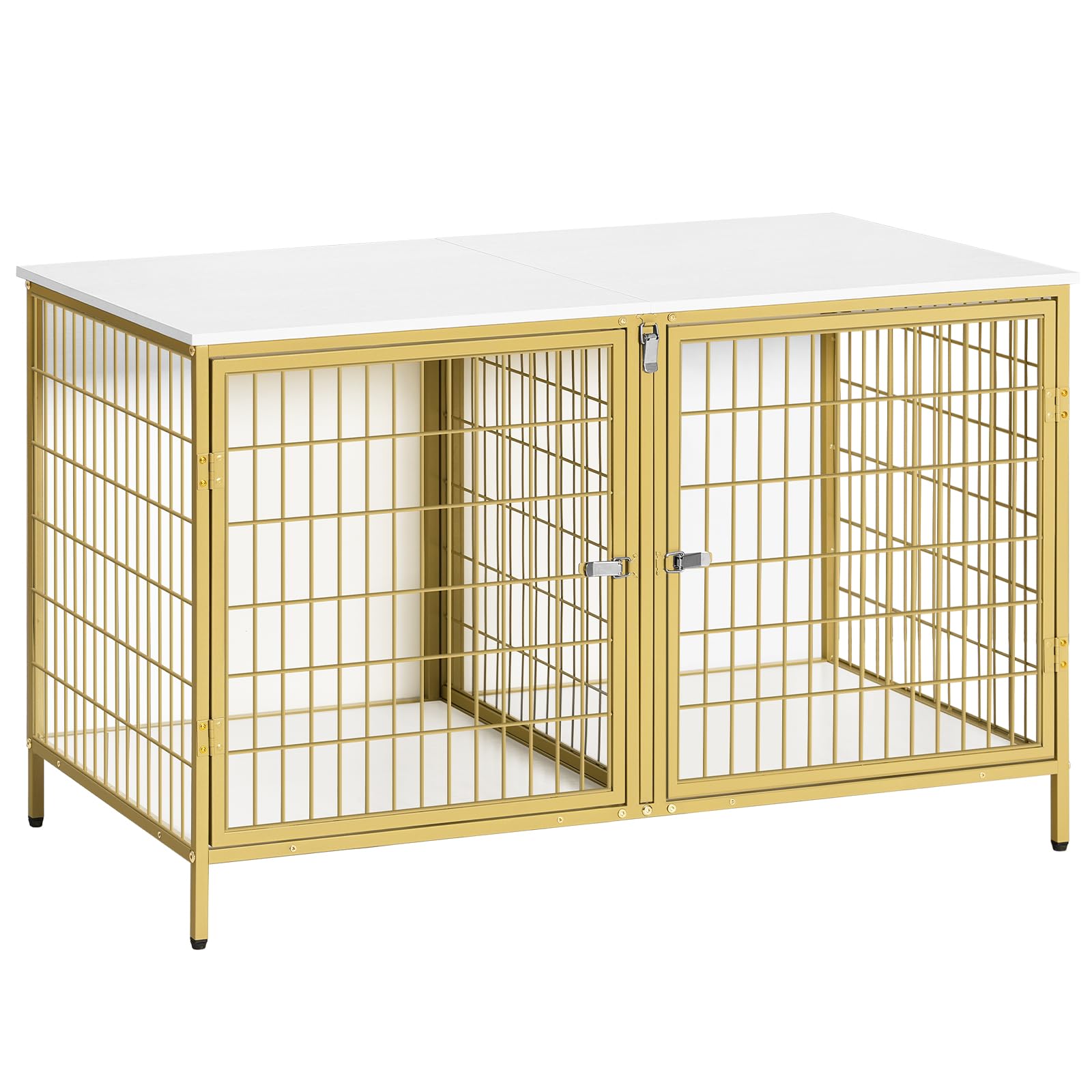 Dog Crate Furniture for 2 Dogs, 43.3" Dog Kennel with Removable Divider, Heavy Duty Wooden Dog Kennel for Small Medium Dog, Indoor Dog Cage End Table with Double Doors, White DCJW1201