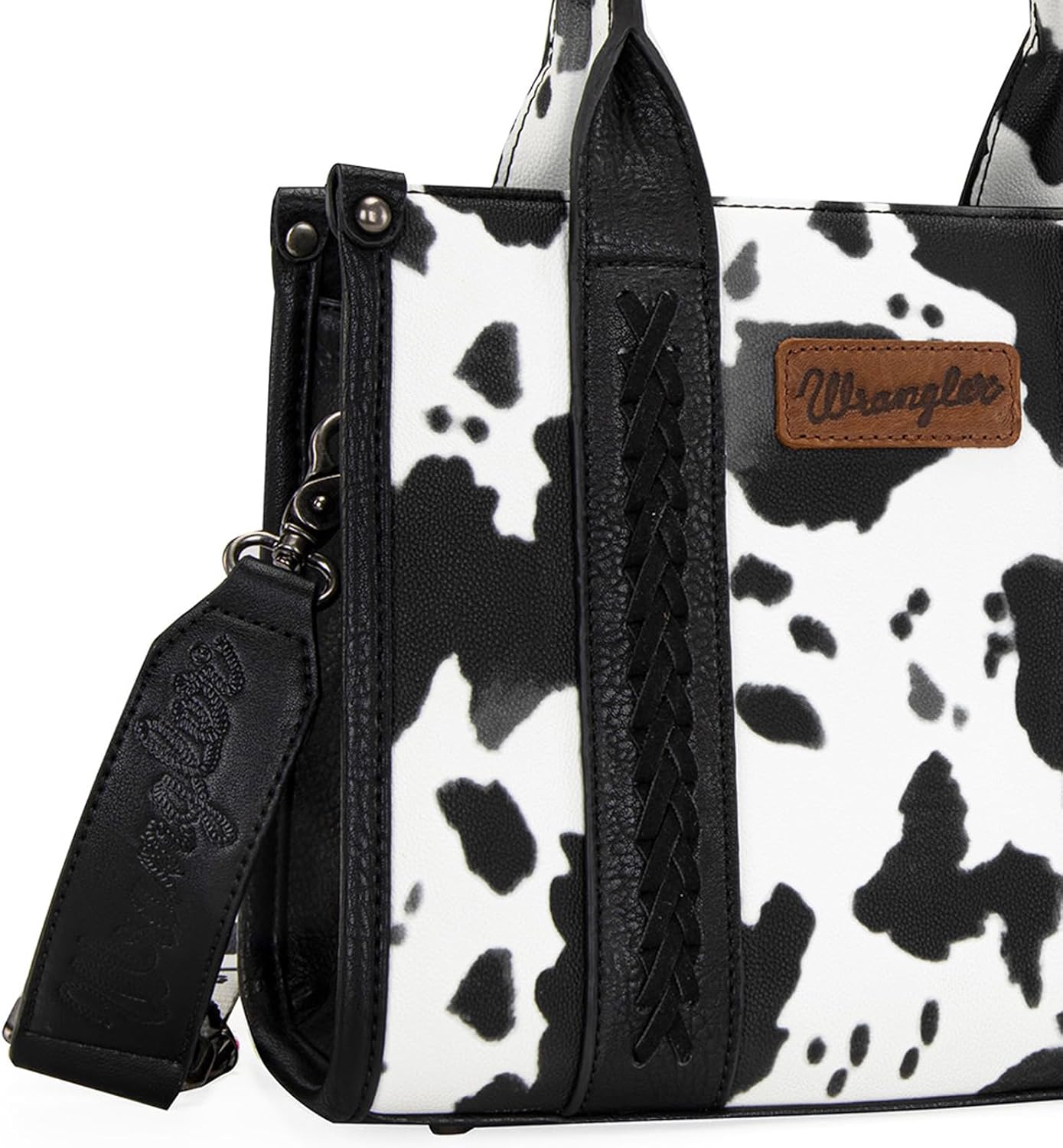 Wrangler Cow Print Tote Bag for Women Western Purse Boho Top Handle Satchel Handbag with Signature Strap - Image 4