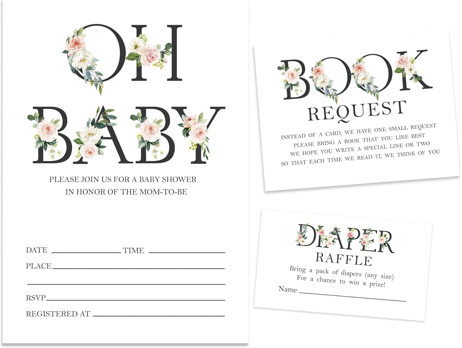 Set of 30 Oh Baby Gender Neutral Baby Shower Invitations-Diaper Raffle Tickets and Baby Shower Book Request Cards Invites Its A Boy Its A Girl