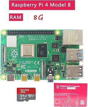 Raspberry Pi 4B Model B 8GB RAM Kit, 64GB SD Card, Cooling Fan, Heatsink, Case, 2x Micro-HDMI, 2.4/5GHz WiFi, Bluetooth 5.0, USB 3.0