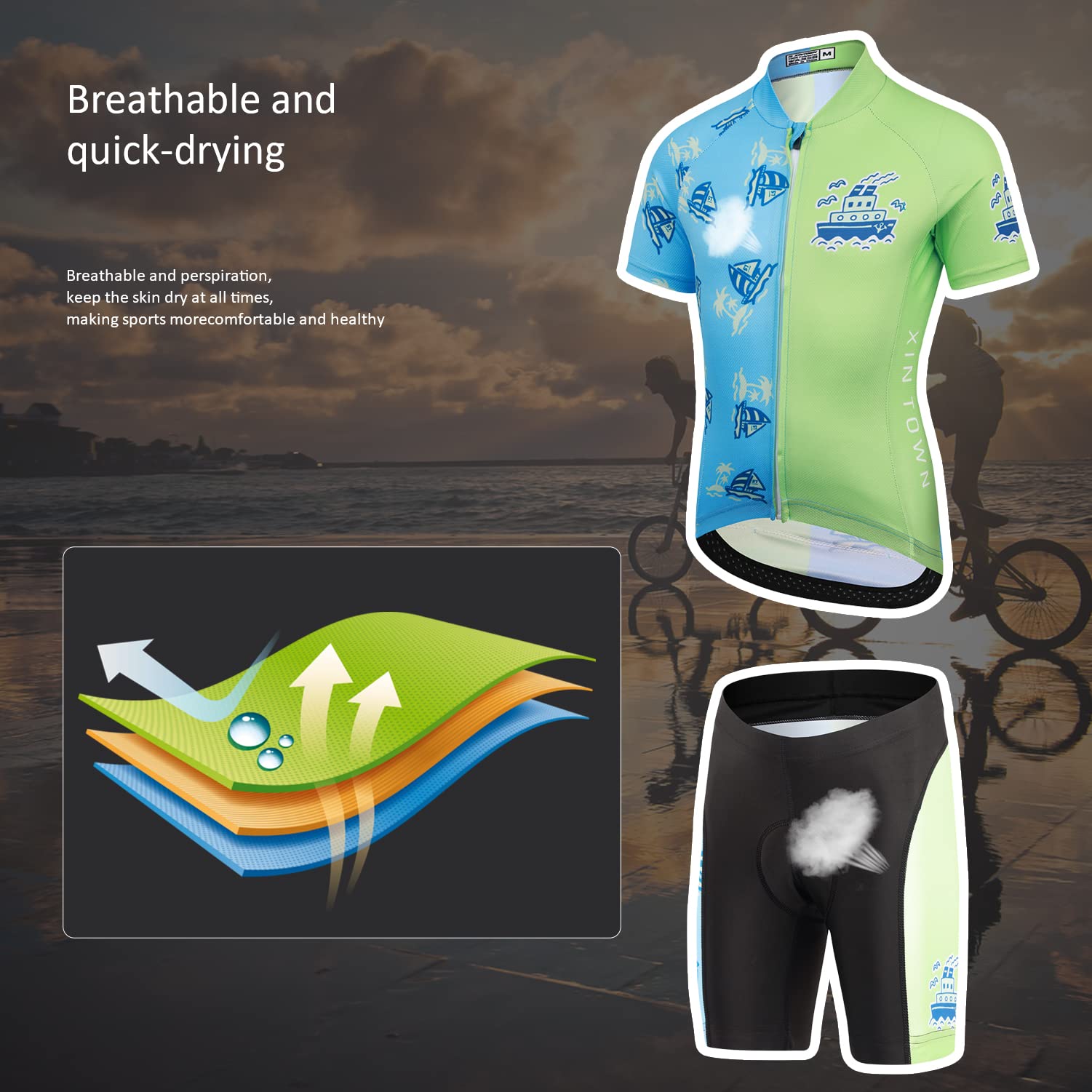 Garçon Fille Maillot de Cyclisme Unisexe Vestes de Cyclisme à Manches Courtes Short de Cyclisme Respirant Combinaison de Cyclisme