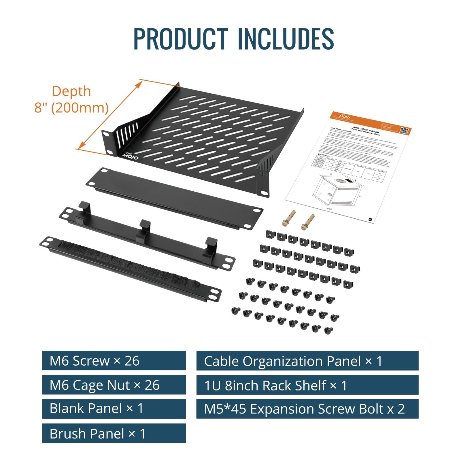 Tecmojo Rack réseau pour serveur 6U de 330 mm de profondeur 25,4 cm de large, armoire réseau avec étagère, panneaux brossés, organisateur de câbles pour petits appareils AV/IT/données, capacité de 50