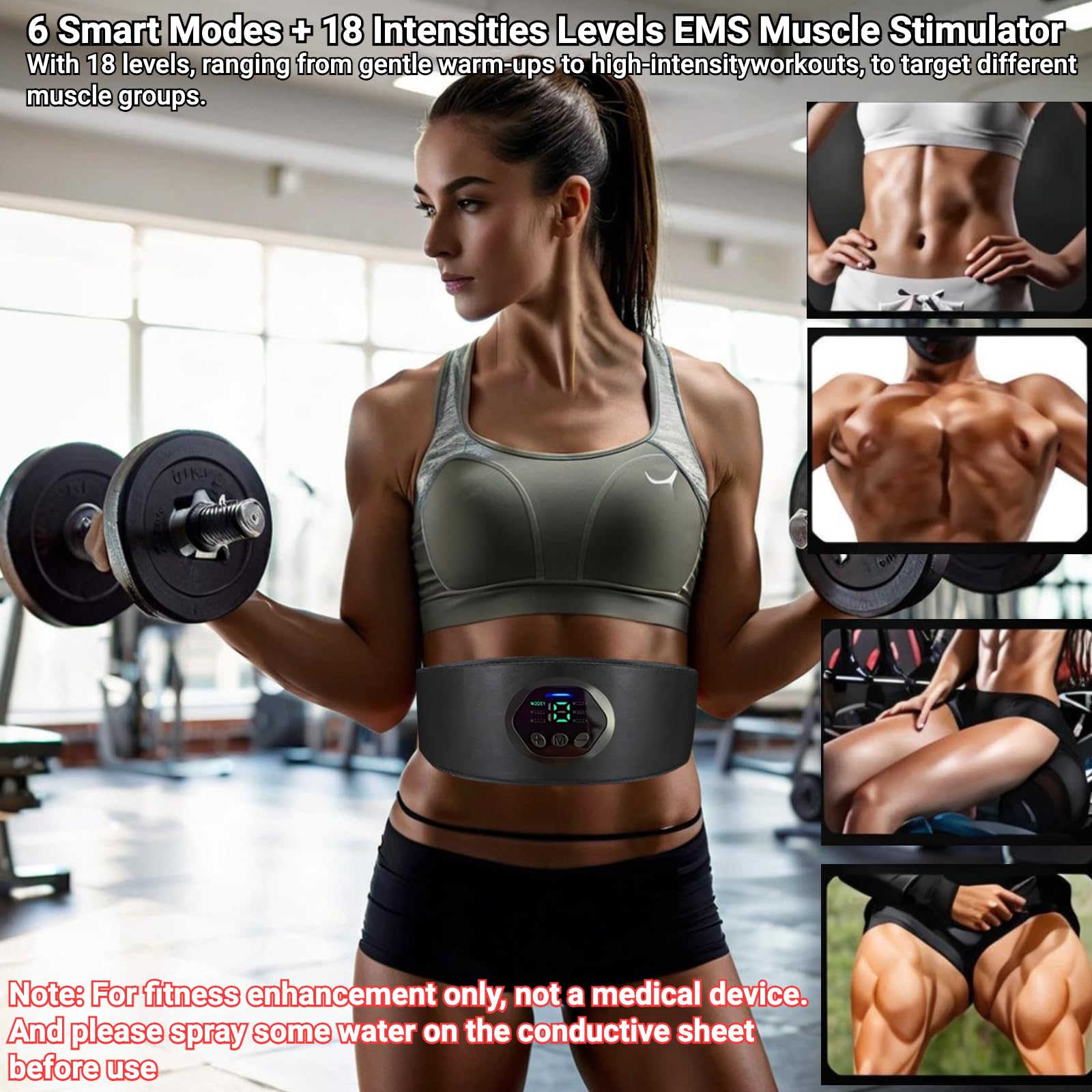 Estimulador Muscular EMS - Cinturón Abdominal Portátil con 6 Modos/18 Niveles para Hombres y Mujeres, Recargable por USB, Dispositivo de Tonificación y Entrenador de ABS con Pantalla Digital