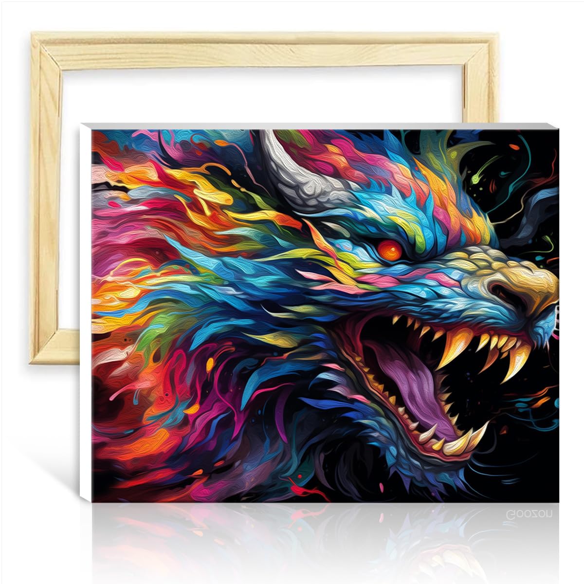 TANGFEIY Paintting Dragon DIY Paint by Numbers Adults Beginner with Brushes and Acrylic Pigment on Canvas for Bedroom Living Room Decor with Frame(30x40cm)