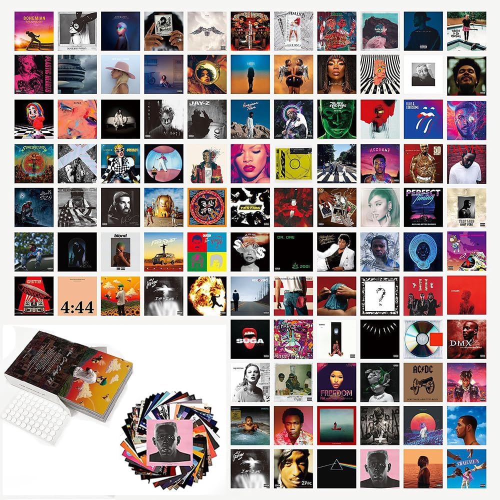 100 Pcs Album Cover Poster Aesthetic Pictures Wall Collage Kit 5x5 inch Room Decor for Bedroom Decor VSCO Room Album Cover Art Posters