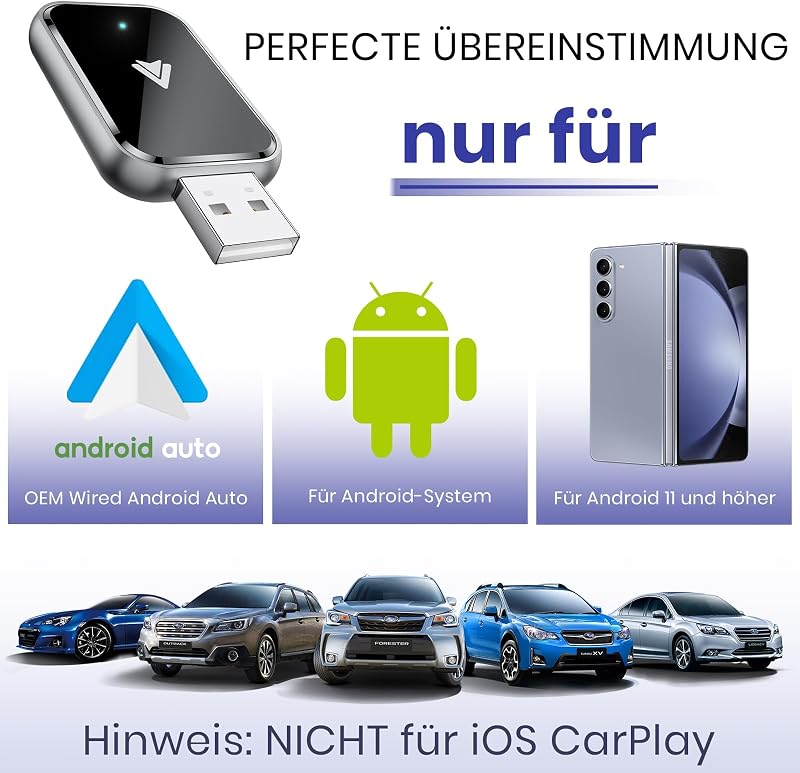 AIZEO Android Autó Vezeték Nélküli Adapter - Vezetékes Android Auto Átalakító Gyors Bluetooth Kapcsolattal, Kompakt Méretű Autós Kiegészítő