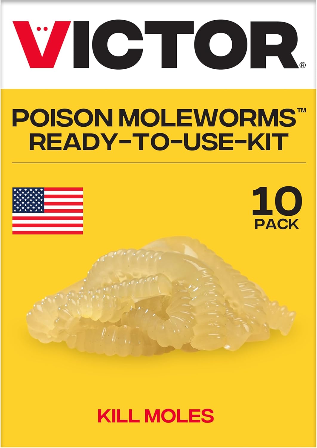 Victor Poison Moleworms - M6009 - 10 Worms, 5 Tunnel Locator Flags - Kills Moles Outdoors