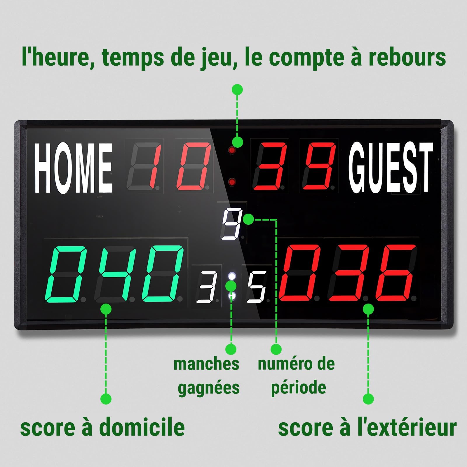 PELLOR Tableau d'affichage Scoreboard LED Télécommande Compteur De Point Electronique pour Basketball Baseball Sport Intérieur Extérieur