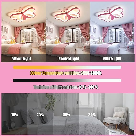 Children's Ceiling Lights with Remote Creative Bedroom 50CM-Pink [Energy Class A+]