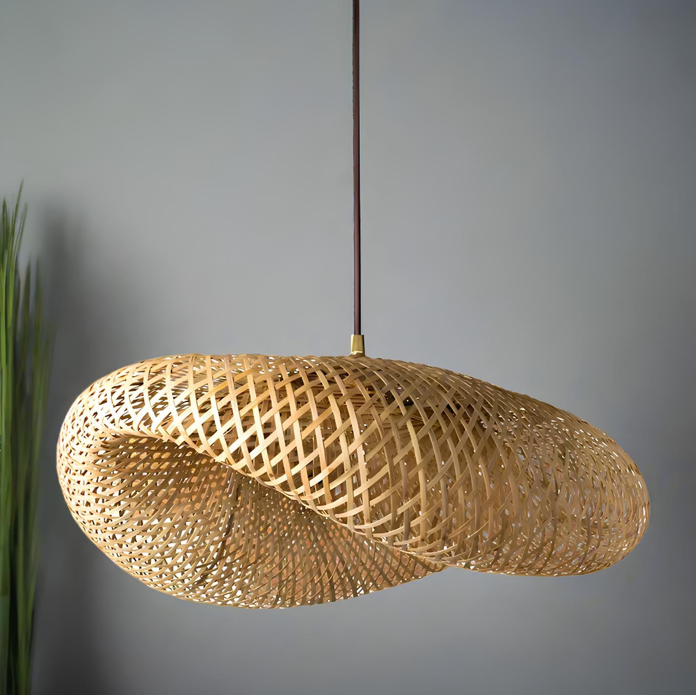 Bamboo Hanging Light for Living Room | Rattan Hanging lampshade for Balcony | Cane Indoor Outdoor Chandelier | Wicker Ceiling Pendant Light Boho Decor - Krisha - (Bulb Not Included)