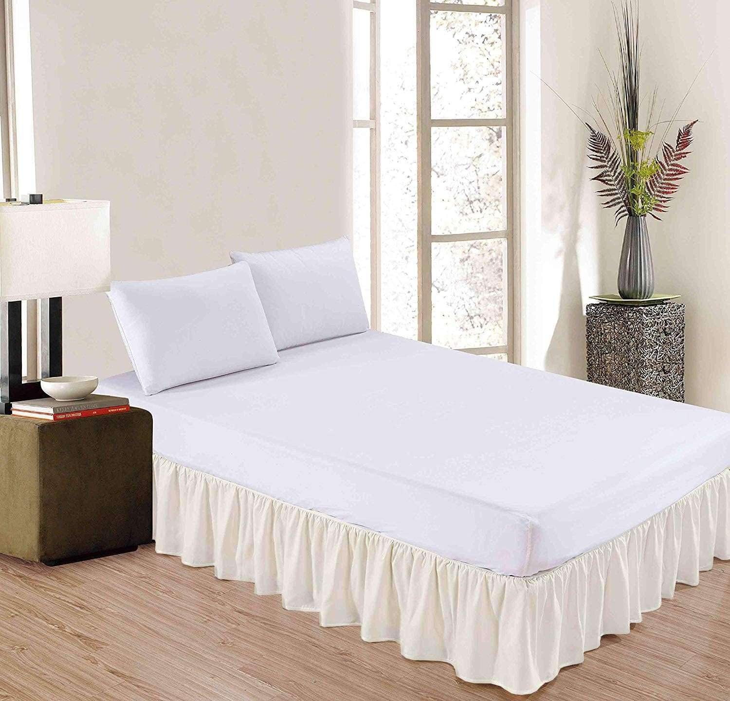 Ivory Solid Ruffled Bed Skirt Queen-10 Inch Drop Split Corner, Microfiber Bedskirt with Platform Three Sided Coverage