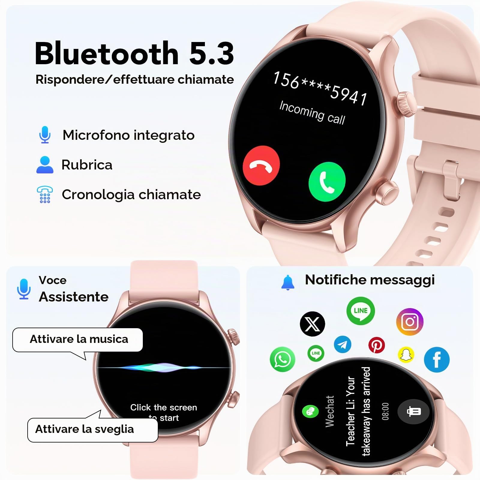 Smartwatch Donna, 1.39" Orologio Smartwatch Donna con Effettua/Risposta Chiamate, Fitness Tracker con 120+ Sportive, Contapassi/SpO2/Cardiofrequenzimetro, IP68 Smart Watch per Android iOS (Oro rosa)