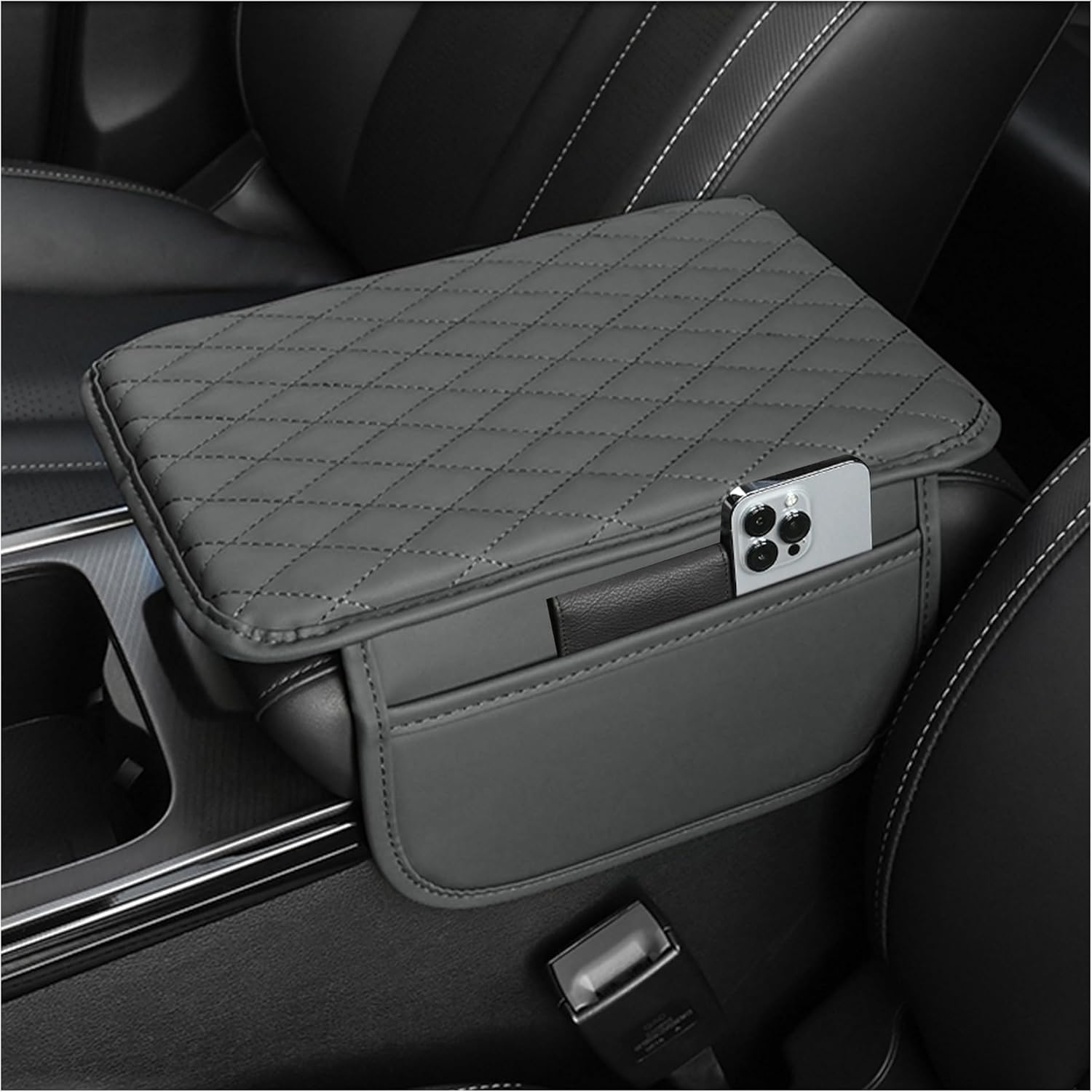 LYangr Car Armrest Cushion for BMW X3 E83 2003-2010 with 2 Side Storage Bags Car Armrest Mats Auto Center Console Pad Car Armrest Cover Protection Middle Console Cover,Grey