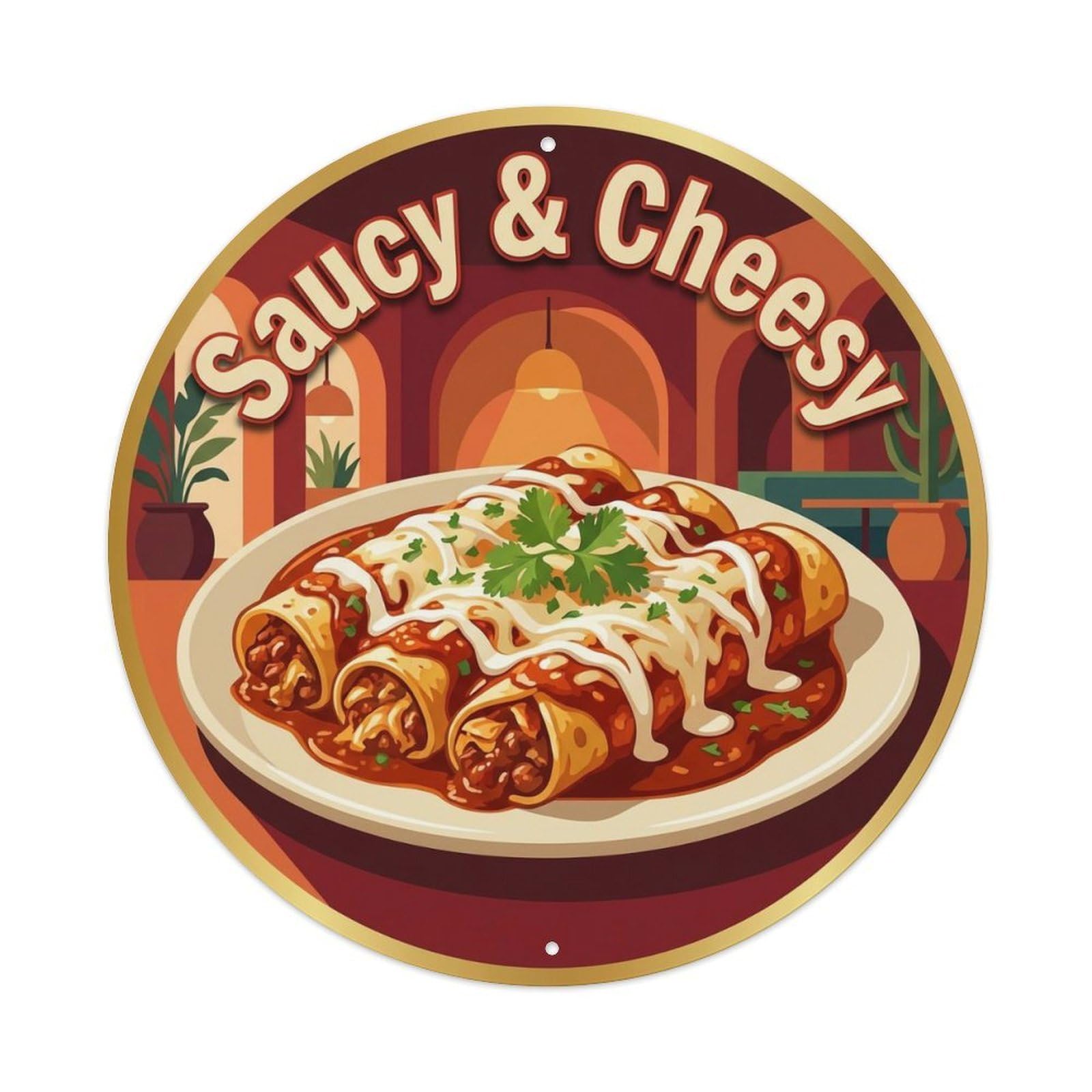 Okahys 8X8inch(20X20cm) Enchiladas Plate Vintage Gourmet Food Metal Tin Sign