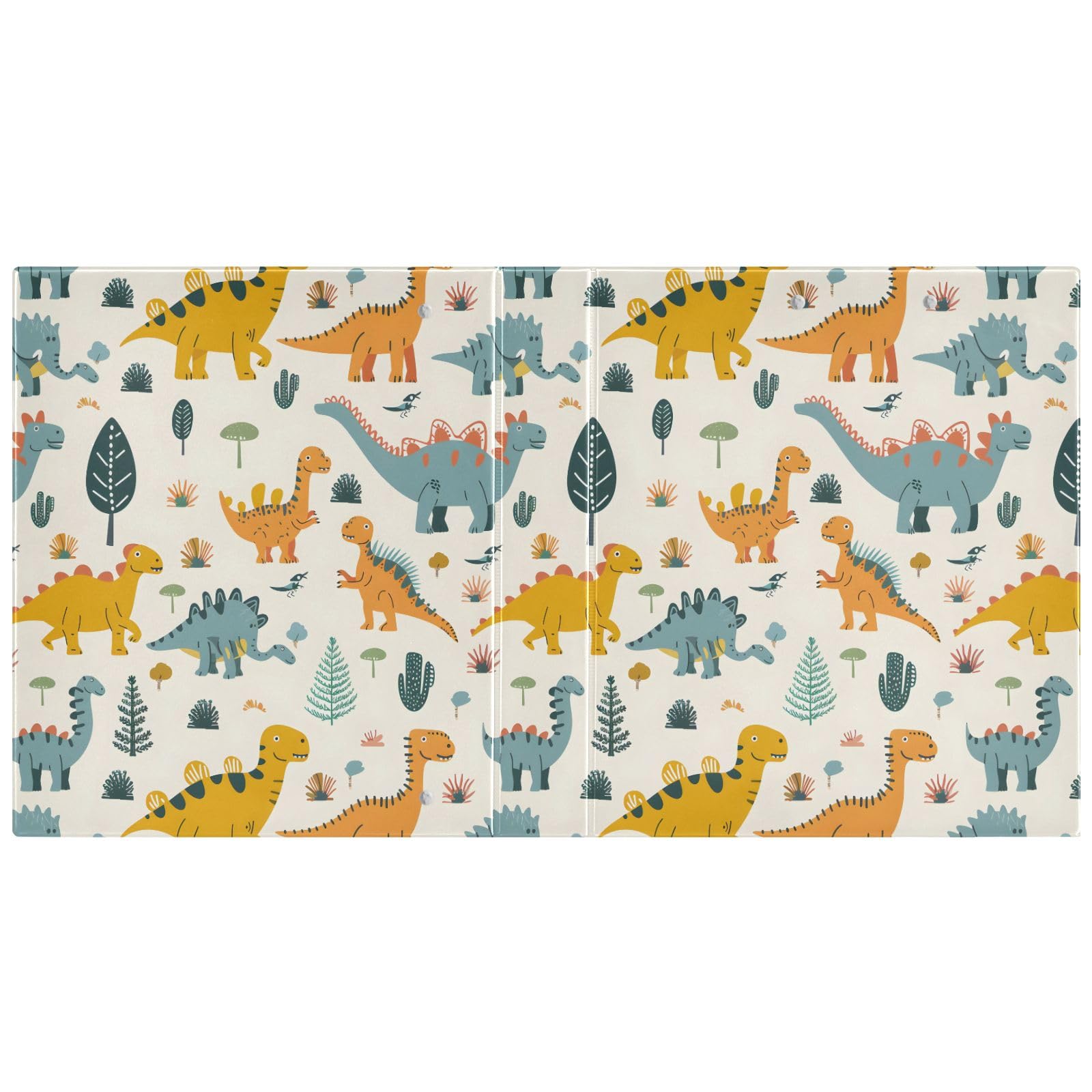 Raccoglitore a 3 anelli disegnato a mano, con dinosauri in stile cartone animato, 3,8 cm, contiene 200 fogli con 3 tasche interne trasparenti in PVC, per scuola e ufficio