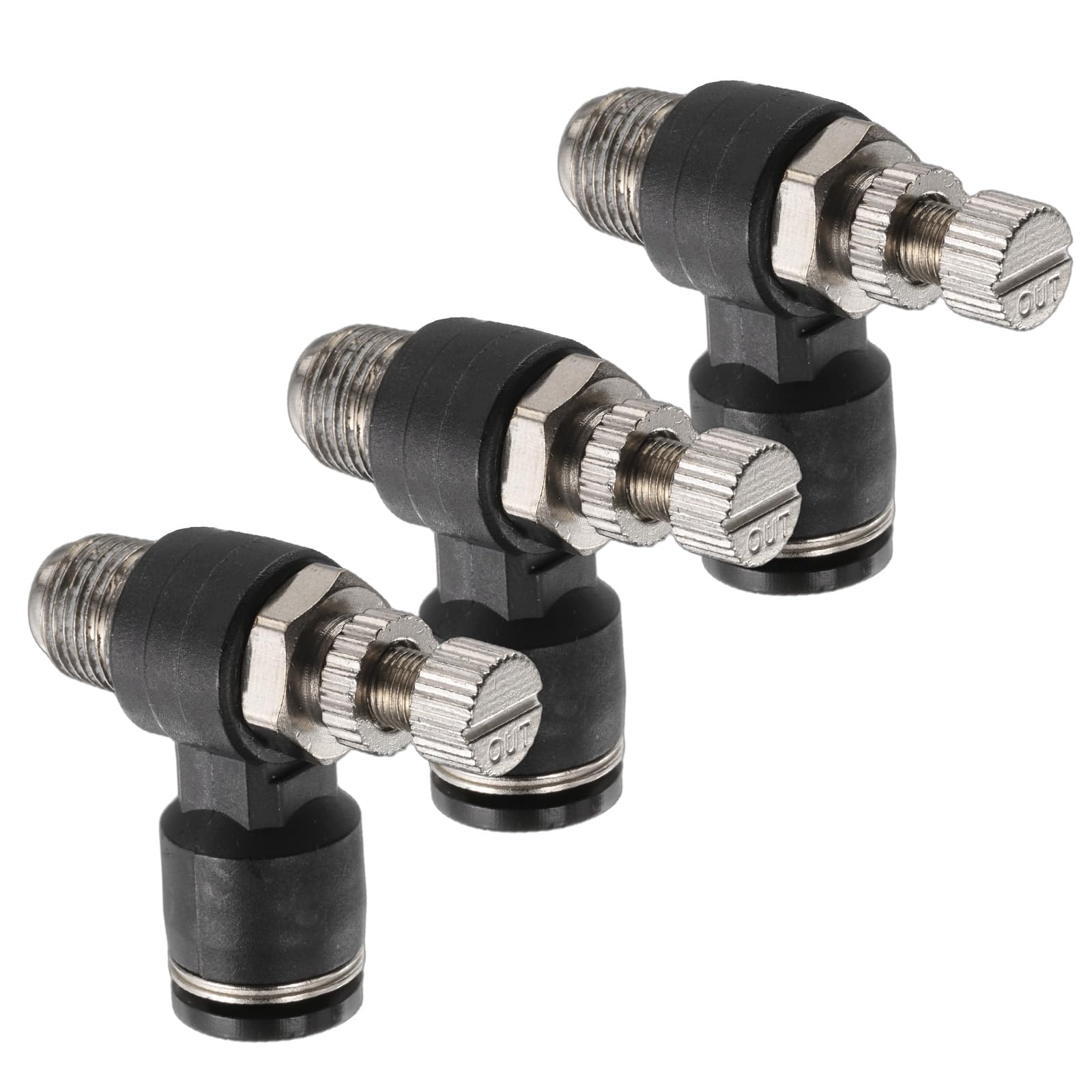 QUARKZMAN 3pz Valvola Controllo Flusso Aria Tubo OD 6mm x Filettatura 1/8" PT Fitting Collegamento Rapido Fitting Rigo Aria Gomito 90 Gradi Valvola Controllo Velocità Adattatore Fitting