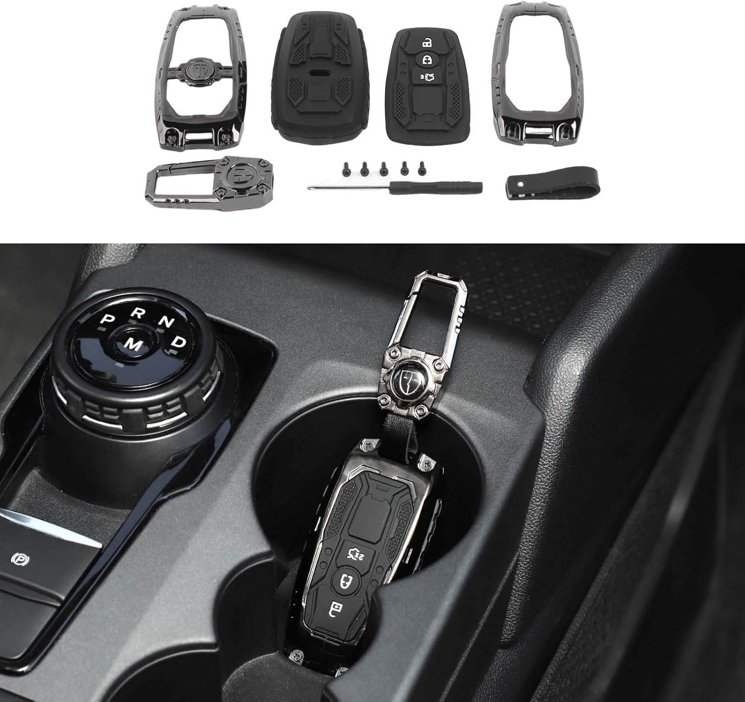 CheroCar Fit for Ford Accessories Key fob Cover Compatible with F150 F250 Edge Mustang Explorer Bronco Escape Expedition Maverick Lincoln Key Trim Accessories 3 Button Fob Cover Case Holder Protector