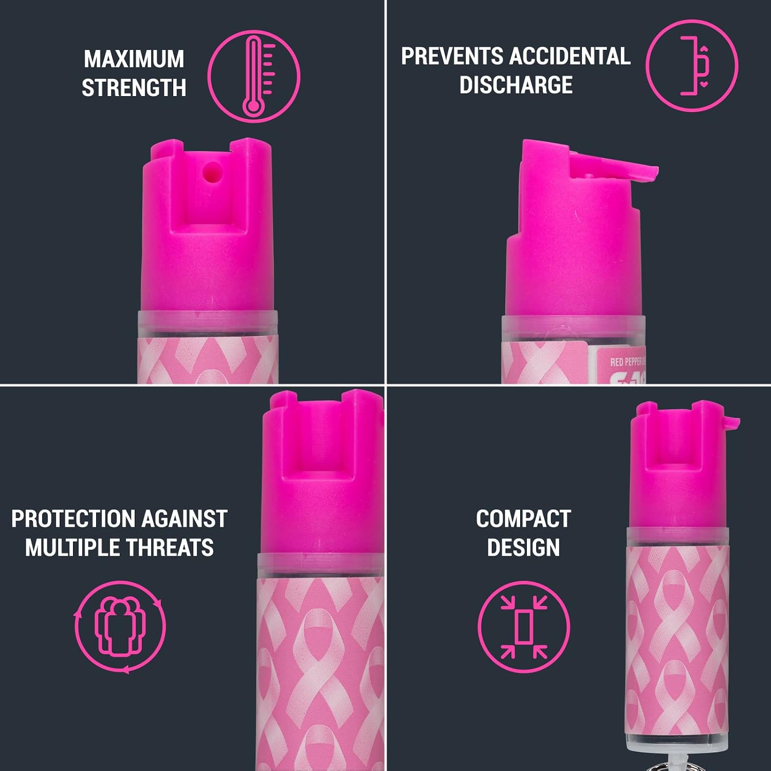 SABRE Pepper Spray With Key Ring, 25 Bursts, 10-Foot (3-Meters) Range, UV Marking Dye, Twist Lock Safety, Supports The National Breast Cancer Foundation (NBCF)