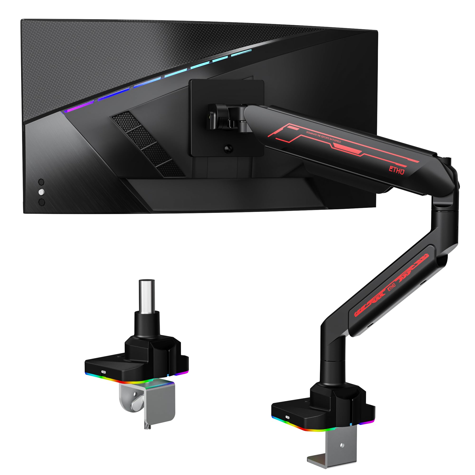 ETHU Braccio singolo per monitor, resistente supporto per monitor con molla a gas con regolazione dell'altezza e inclinazione, supporto da scrivania VESA con doppia opzione di installazione per