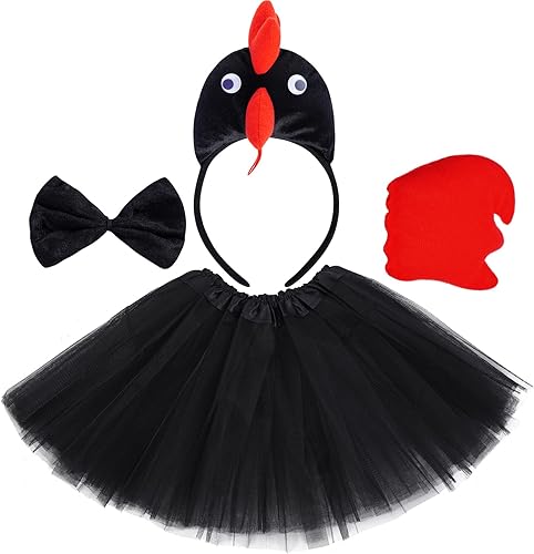 Jmkcoz Disfraz de animal 3D de pollo para niños, diadema de pollito, moño y cola de moño para niñas, niños, Halloween, Navidad, fiesta de cosplay