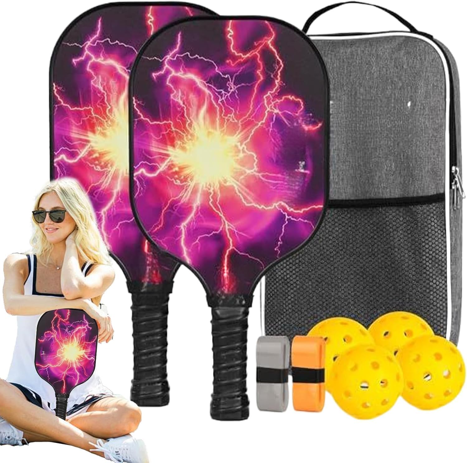 Pickleball Paddles Set of 2, USAPA Approved Fiberglass Surface Pickleball Set with Pickleball Rackets, Pickleball Paddles Set ​for Men Women