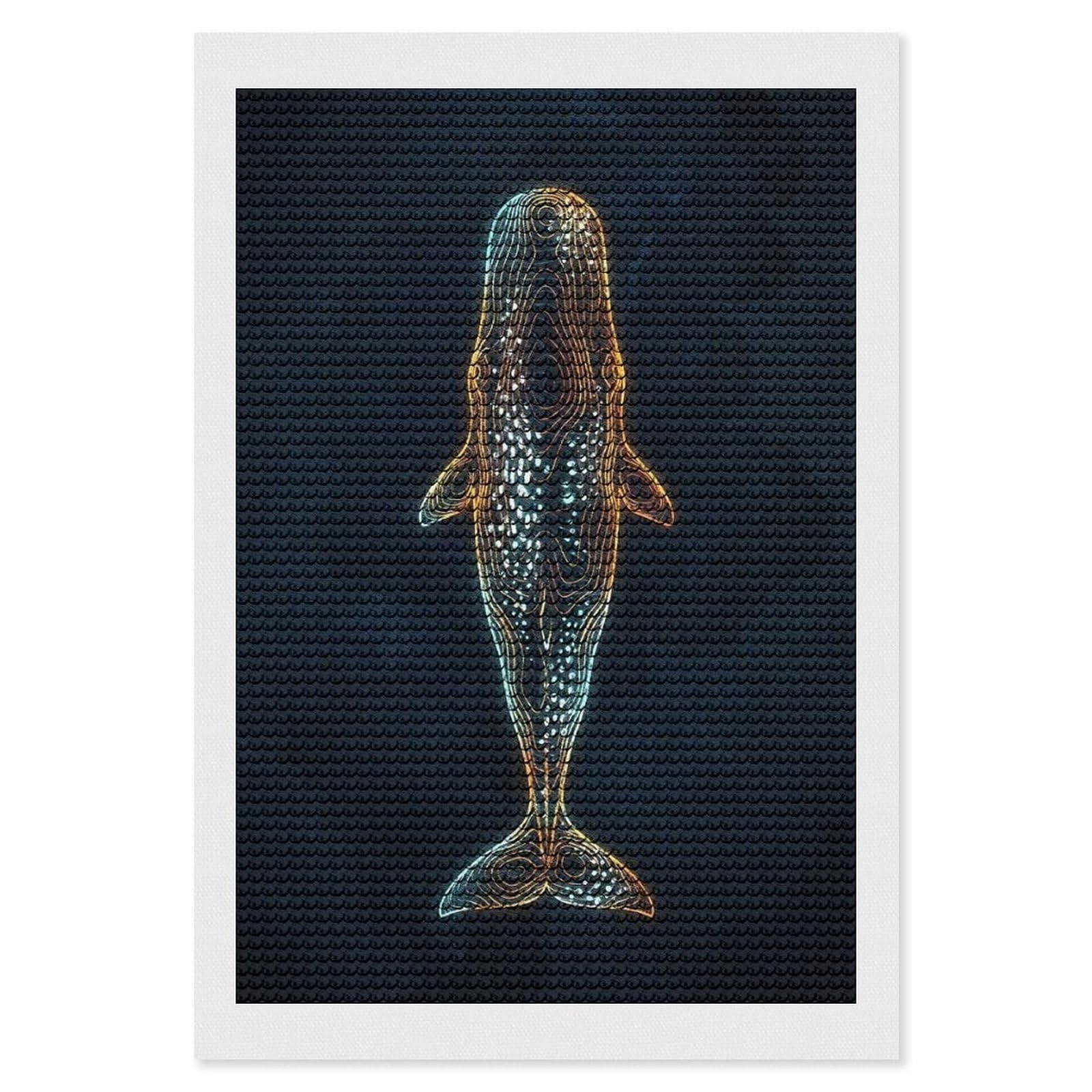 Junmoney Abstract Whale Illustration on Dark Background Round Drill Diamond Painting 8"x12", Handmade Wall Decor, Modern Decor, Aesthetic Room Decor, Easy Craft Set