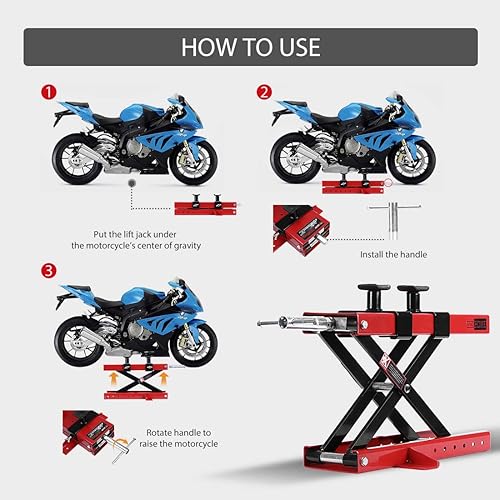 Miniatura 5 de VIVOHOME Elevador de motocicleta de 1100 libras, gato de elevación de tijera para motocicleta ATV con sillín y pasadores de seguridad, gato de