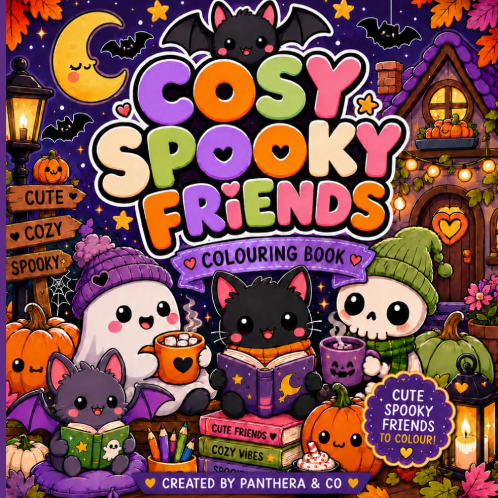 Cosy Spooky Friends Colouring Book: 50 Adorable Kawaii Halloween Scenes Filled with Friendship, Magic, and Cozy Moments (Cosy Colouring Books)