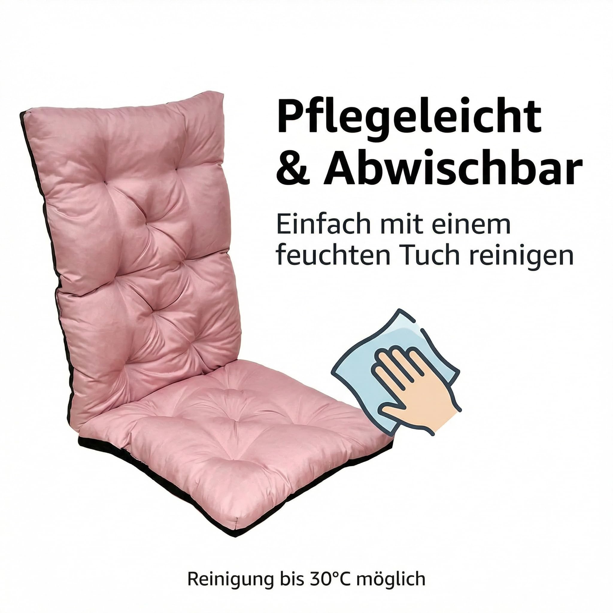 Hochlehner Auflagen für Gartenstuhl mit Rückenlehne, Sitzkissen Outdoor wasserabweisend, komfortable Stuhlkissen für Balkon, Terrasse und Garten, Bequeme Sitzpolster (120x50x8cm) (4, Rosa)