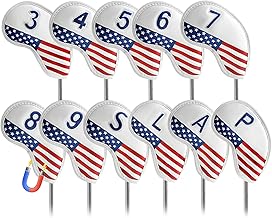 Golf Iron Cover Magnetic Closure Golf Head Cover Wedge Cover Premium PU Leather Lightweight Waterproof Wear-Resistant Embroidered Number Head Protective Cover LT-016