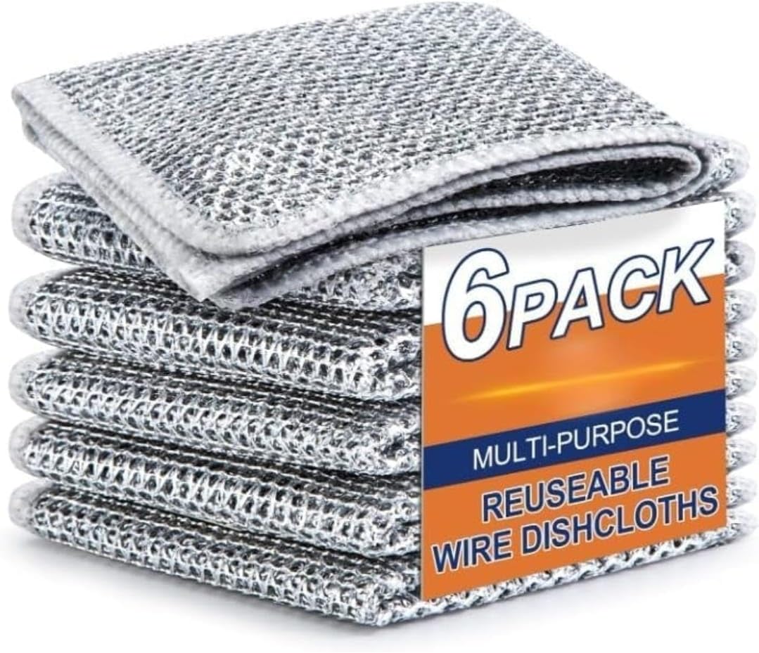 SMTG Multipurpose Wire Dishwashing Rags for Wet and Dry Stainless Steel Scrubber Non-Scratch Wire Dishcloth for Washing Dishes Sinks Counters Easy Rinsing Machine Washable (6)