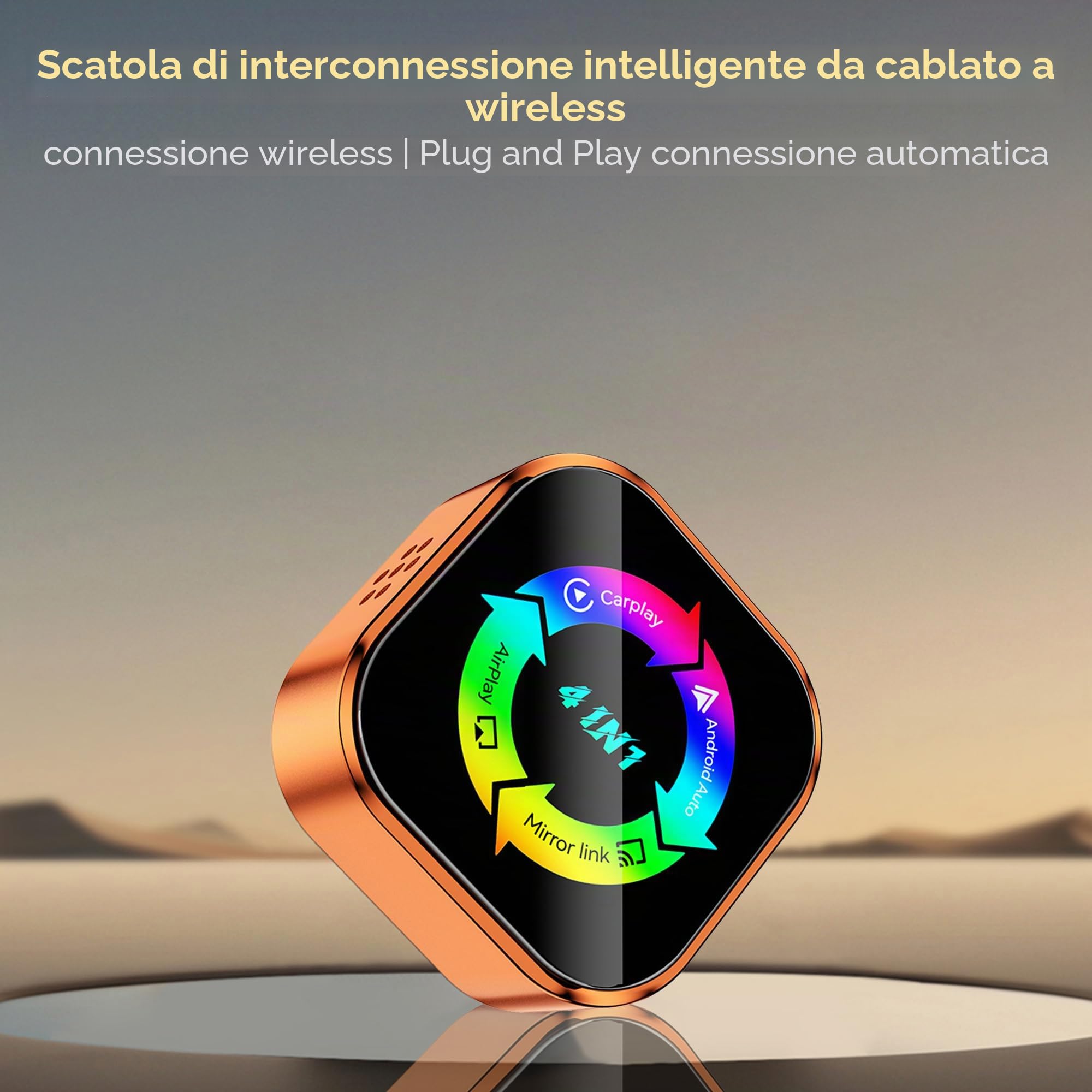 Adattatore Wireless CarPlay 4 in 1 – Cavo per auto CarPlay & Android con Mirror Link & AirPlay, Modulo CarPlay Wireless Plug & Play per iPhone e Android, auto dal 2016 (argento)